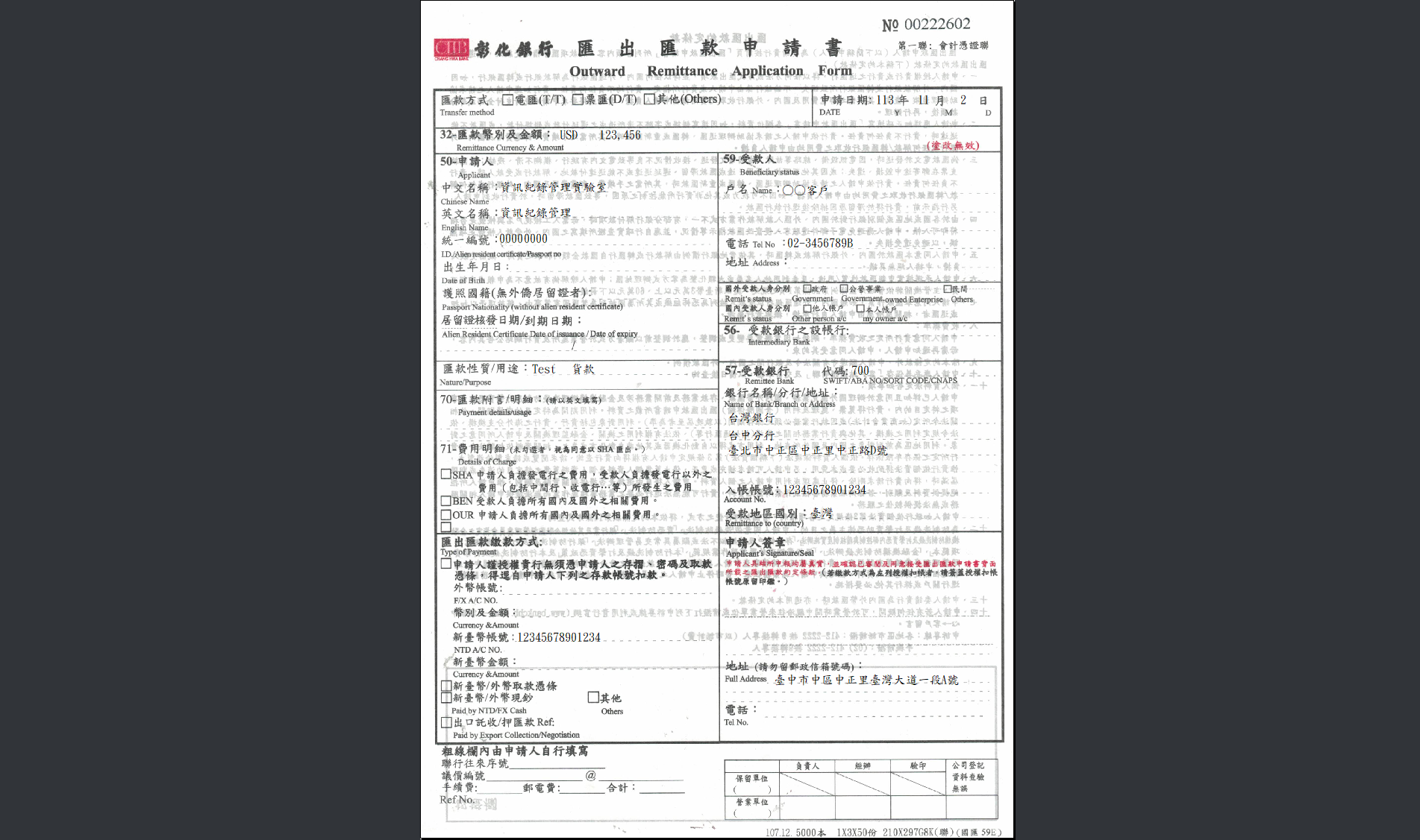 國外-匯出匯款申請書