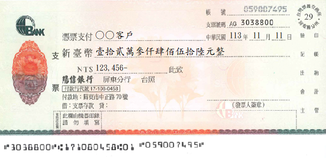支票-無存根聯