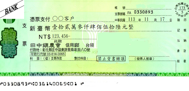 支票-無存根聯